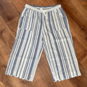 Land & Sea Wide Leg Linen Blend Pants 2X Striped Beachy Boho Coastal Grandma